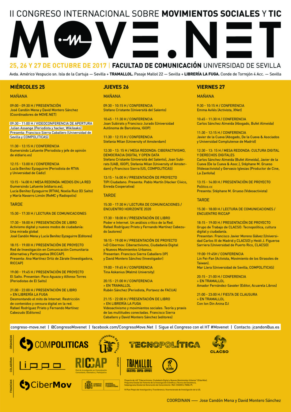 El Congreso Move.net reune a activistas y expertos mundiales de la tecnopolítica a partir de mañana en la Universidad de Sevilla