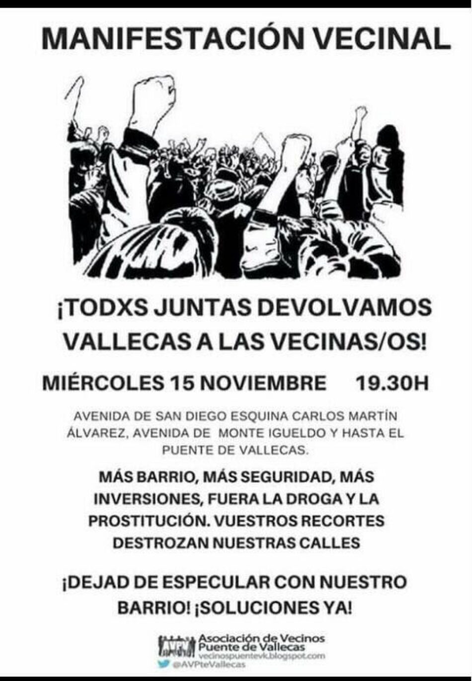 El vecindario del Puente de Vallecas sale a la calle el próximo 15 de noviembre para recuperar su barrio