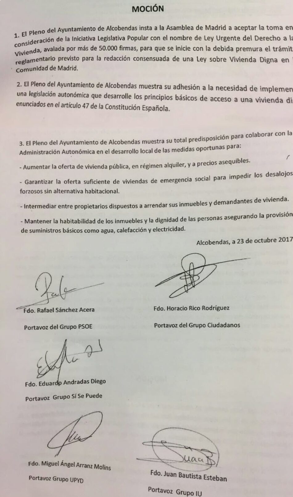 El Ayuntamiento de Alcobendas insta a la Asamblea de Madrid a debatir la Iniciativa Legislativa Popular de Vivienda