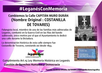 La Comisión de Memoria Histórica de Leganés elevará al pleno municipal el cambio de nombre de varias calles del municipio