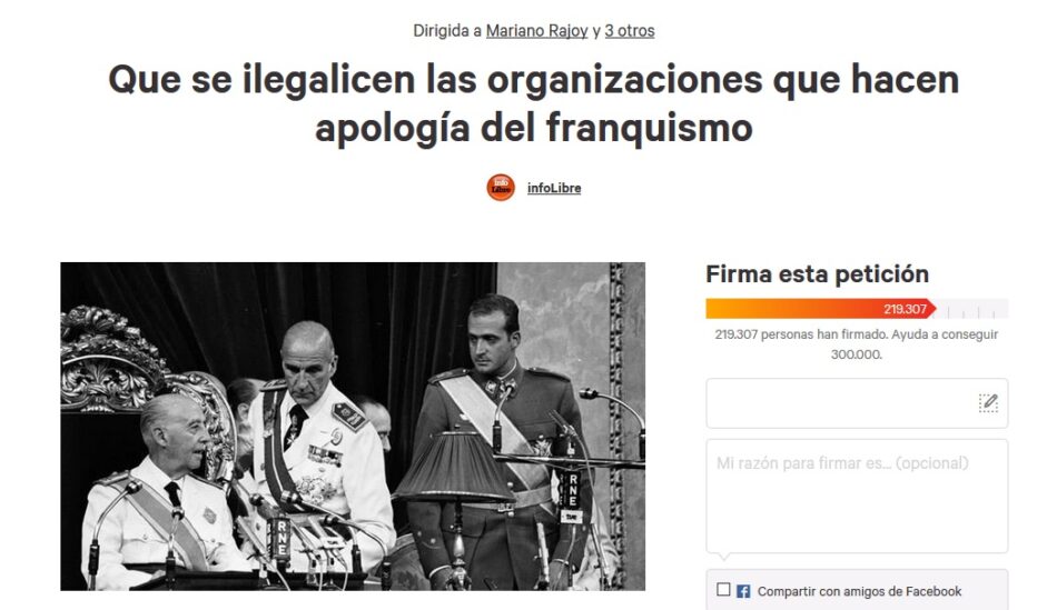 La ARMH entrega hoy en el Congreso 218.600 firmas para ilegalizar la Fundación Franco