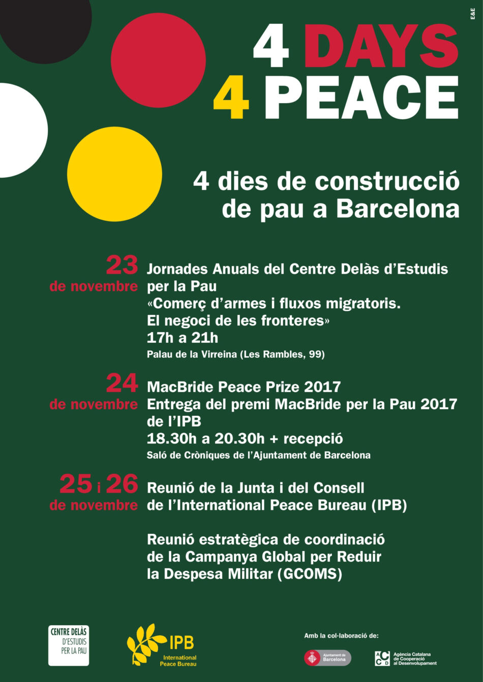 Barcelona, capital mundial de la construcció de pau del 23 al 26 de novembre d’enguany