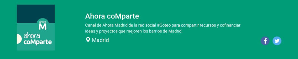 Ahora coMparte, el canal de crowdfunding de Ahora Madrid, comienza el 15 de noviembre con una bolsa inicial de 100.000 euros
