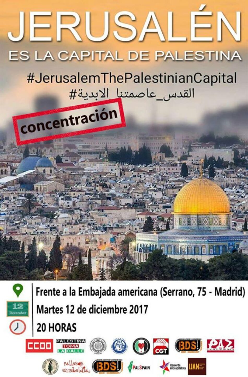 Pallasos en Rebeldía y medio centenar de organizaciones firman contra la decisión de Trump de trasladar su embajada a Jerusalén