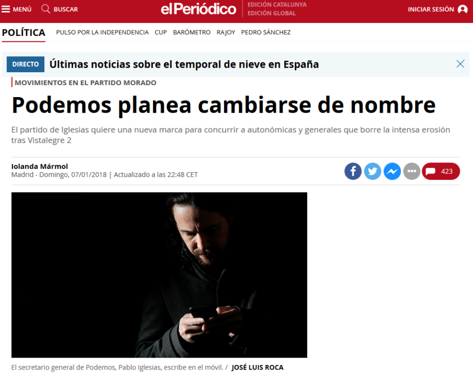 El Periódico se inventa que «Podemos planea cambiarse el nombre»