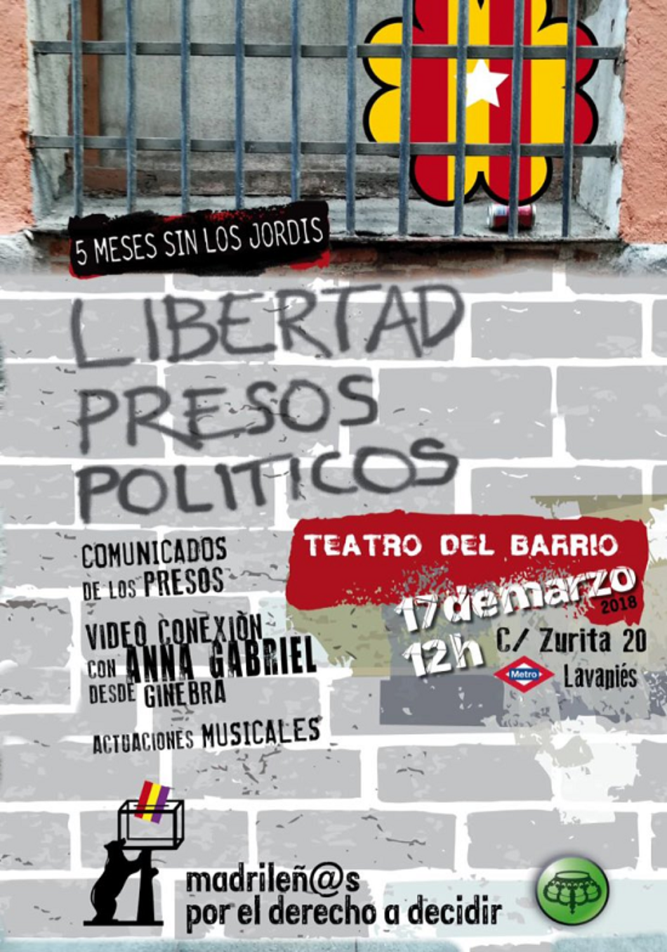 Acto en Madrid 17 de marzo: Cinco meses sin los Jordis. ¡Libertad Presos políticos!