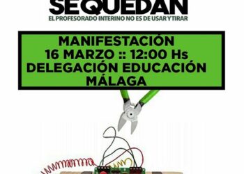 Nueva manifestación del profesorado interino en Málaga el viernes 16 de marzo