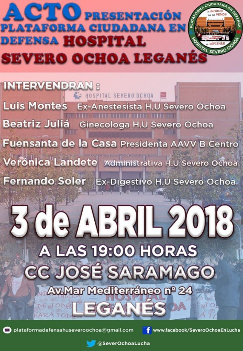 La ciudadanía sigue organizándose: nace la Plataforma Ciudadana en Defensa del Hospital Severo Ochoa