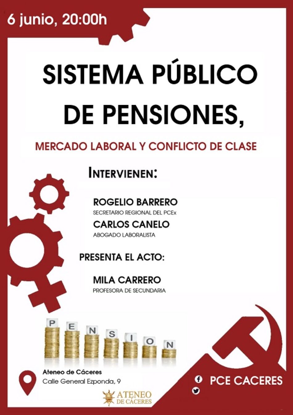 Acto sobre el Sistema Público de Pensiones en el Ateneo de Cáceres: «Mercado laboral y conflicto de clase»