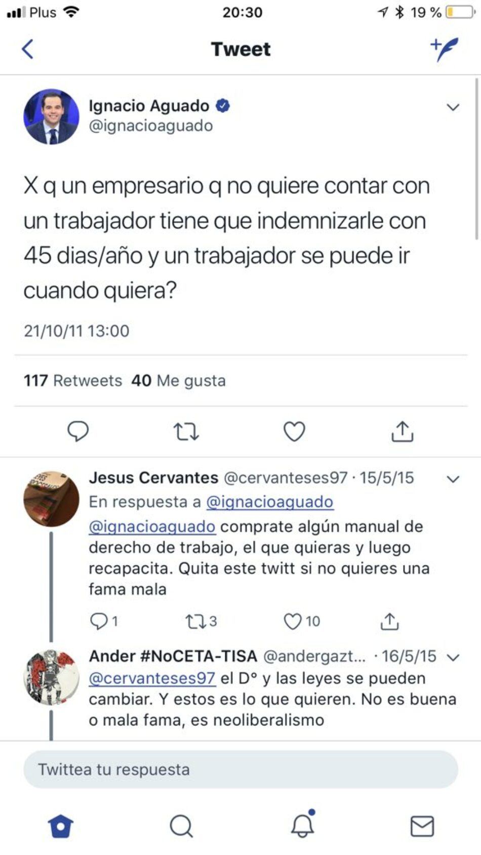 El candidato de Ciudadanos a la Comunidad de Madrid borra un tuit en el que se quejaba de que los empresarios tengan que indemnizar a los trabajadores por despido improcedente con 45 días/año