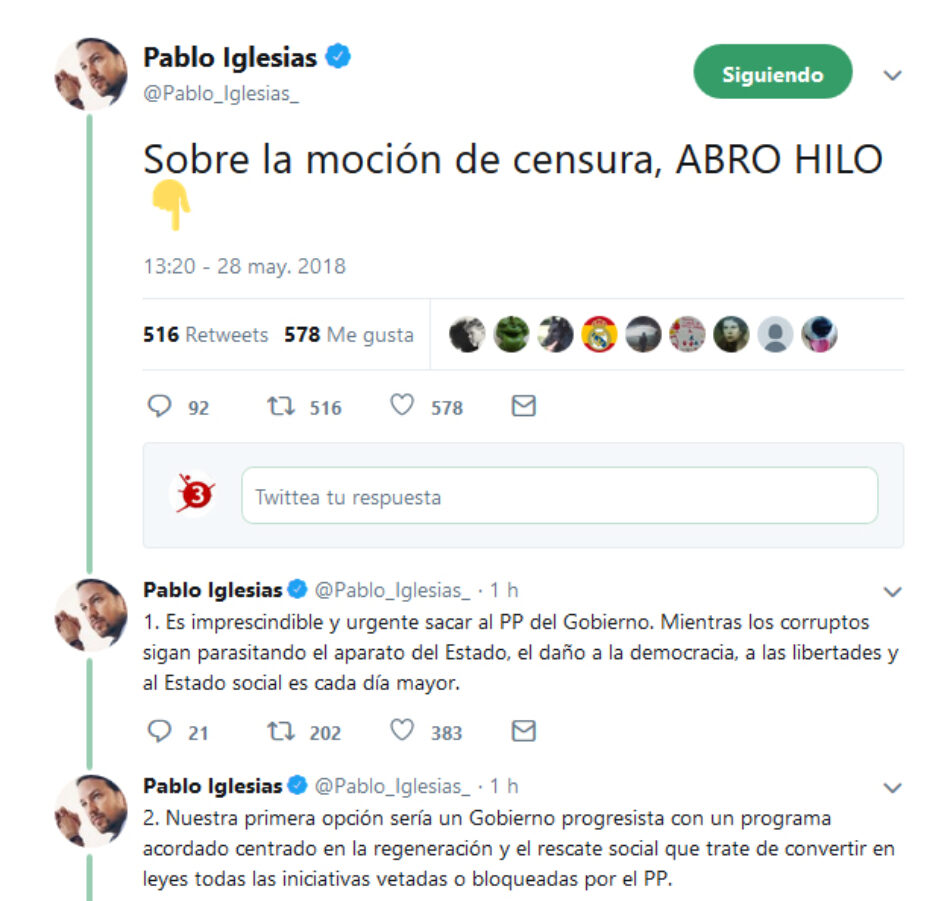 Pablo Iglesias concreta el recorrido tras la moción de censura: «convertir en leyes todas las iniciativas vetadas o bloqueadas por el PP»