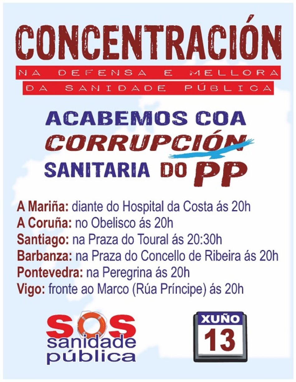 Esquerda Unida súmase e chama a participar nas concentracións convocadas por SOS Sanidade Pública para hoxe 13 de xuño