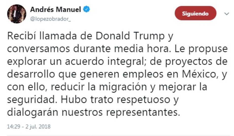 AMLO a Trump: Reducir migración, mejorar seguridad