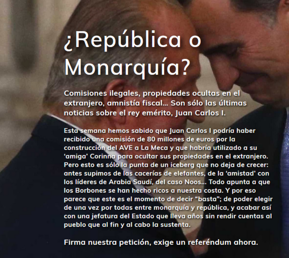 Más de 83 mil personas han firmado una petición por un referéndum «¿República o Monarquía?»
