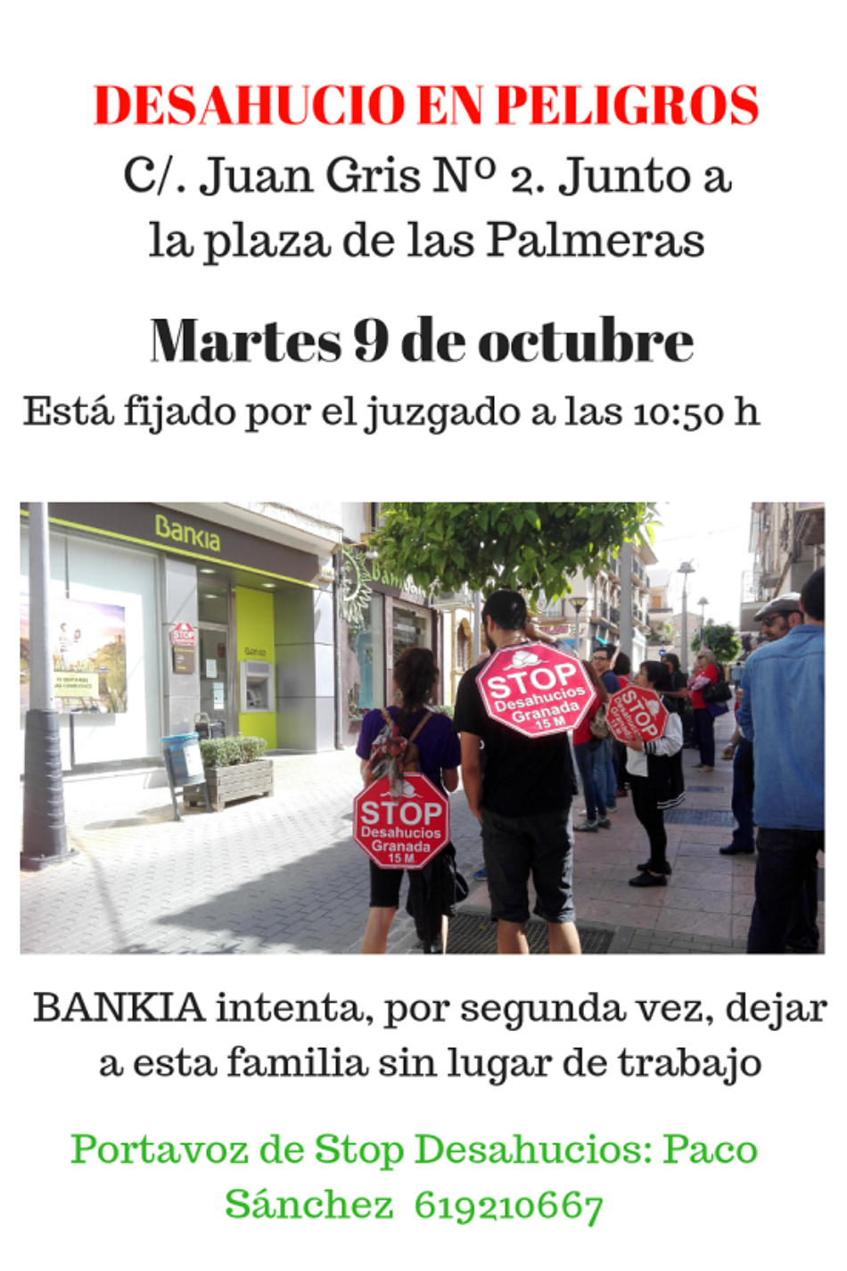 Bankia intenta, por segunda vez, desahuciar a una familia en Peligros