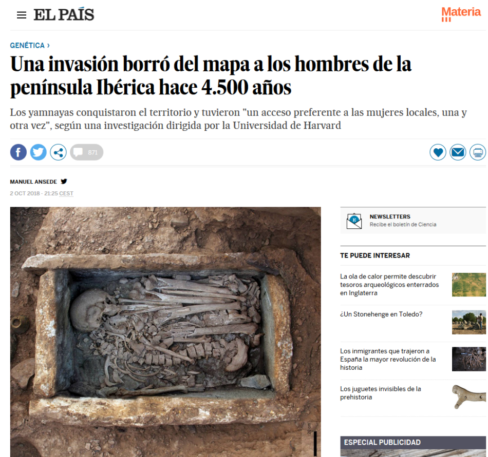 Respuesta de 91 arqueólogos a El País y otros medios sobre la inconsistencia de la noticia “Una invasión borró del mapa a los hombres de la península Ibérica hace 4.500 años”