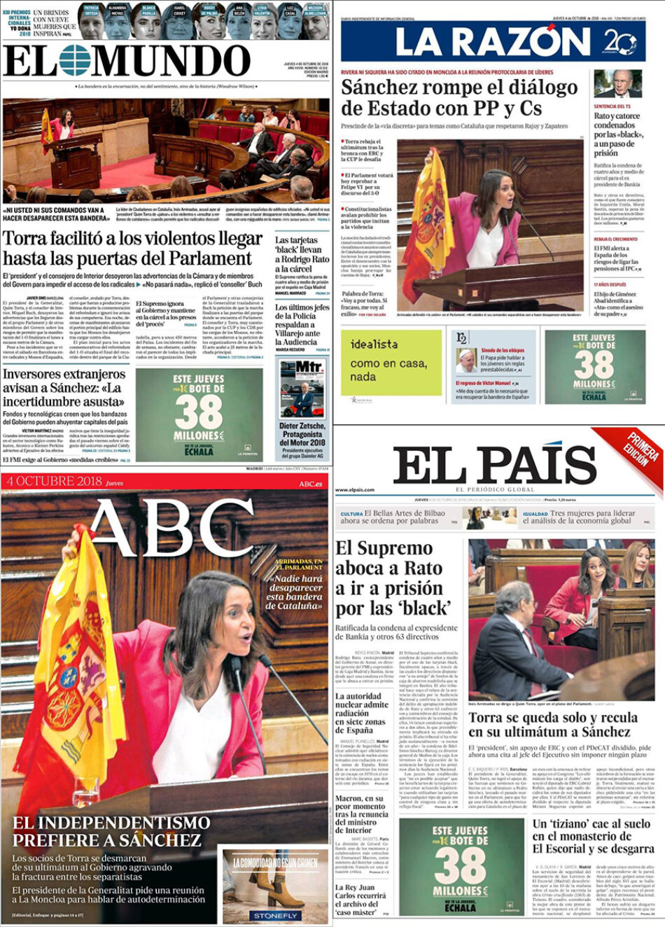 Arrimadas suplanta a Rato en las portadas de los periódicos tras ratificarse su condena a cárcel