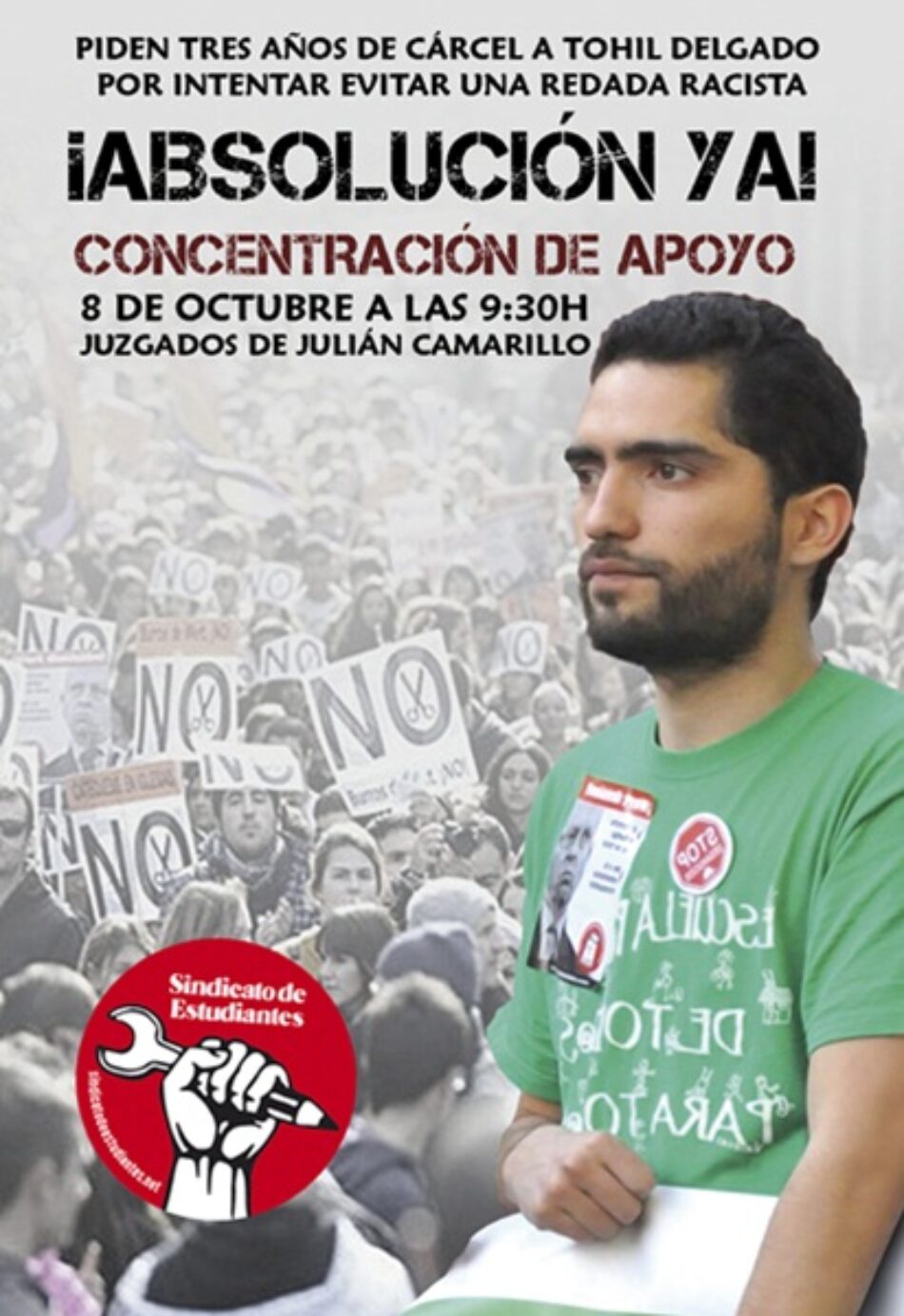 Piden tres años de prisión para Tohil Delgado, exsecretario general del Sindicato de Estudiantes, por intervenir contra una redada racista: concentración de apoyo el 8 de octubre