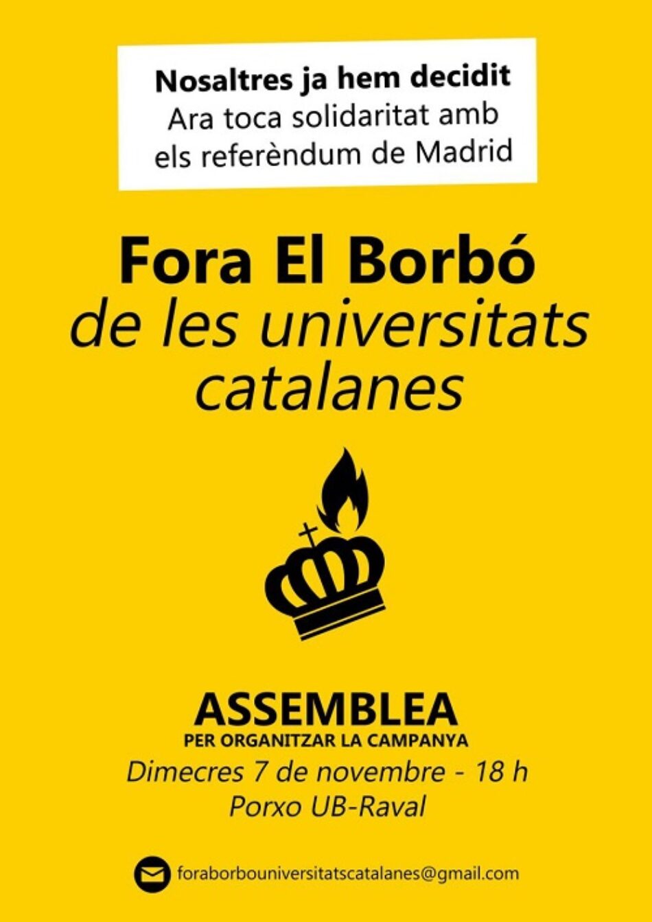 Estudiantes de la UB y la UPF apoyan el  Referéndum sobre la monarquía de la UAM y  exigen que las universidades catalanas rompan con la Corona