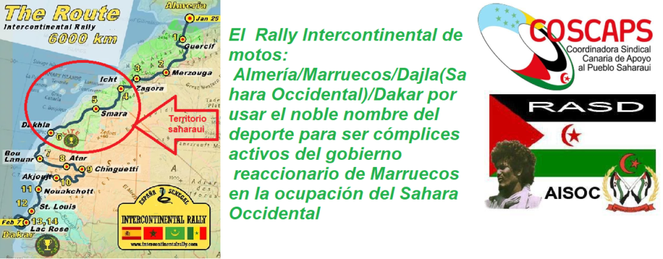 La Coordinadora Sindical Canaria de Apoyo al Pueblo Saharaui (COSCAPS) y la Comunidad Saharaui en Gran Canaria (AISOC) rechazan el Rallye de Motos Almería/Marruecos/Dajla (Sahara Occidental) /Dakar
