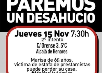 Este jueves en Alcalá la PAH intentará parar por segunda vez el desahucio de Marisa