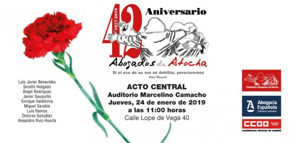 Homenaje a los Abogados de Atocha en Madrid en el 42º aniversario de su asesinato