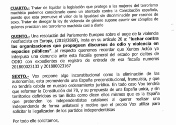 Xuntos Actúa solicita a la Fiscalía del Estado la ilegalización de Vox