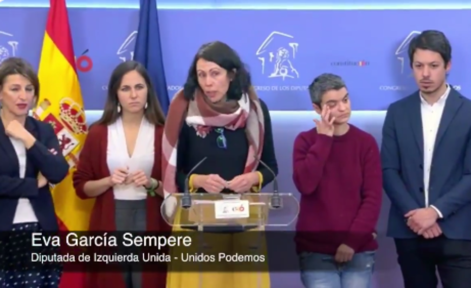 García Sempere tacha en nombre de IU de “insuficiente e insatisfactorio” cómo cumple el Gobierno su acuerdo con Unidos Podemos en los Presupuestos presentados hoy