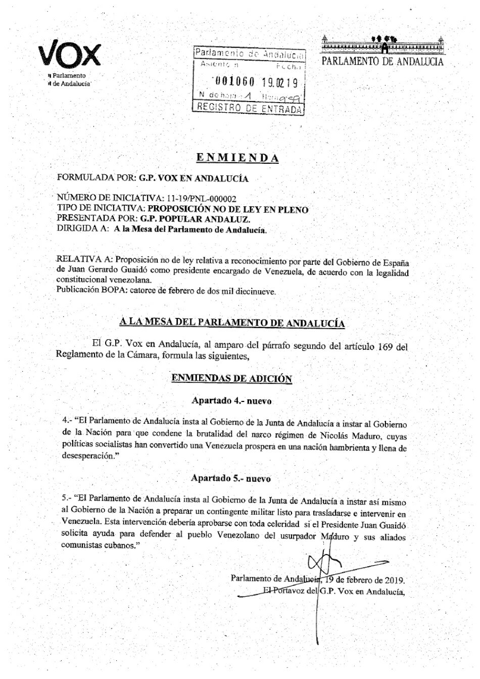 El fascismo español pide desde la Junta de Andalucía un «contingente militar» para «intervenir en Venezuela»