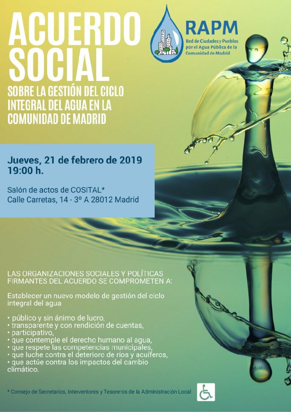 La Red de Ciudades y Pueblos por el Agua Pública presenta el “acuerdo social sobre la gestión del ciclo integral del agua en la Comunidad de Madrid”