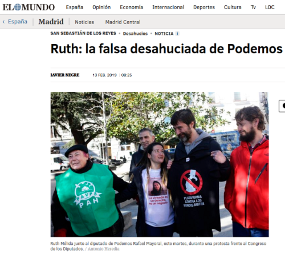 Lazora Non Grata desmonta la información de El Mundo bajo el titular “Ruth: la falsa desahuciada de Podemos“