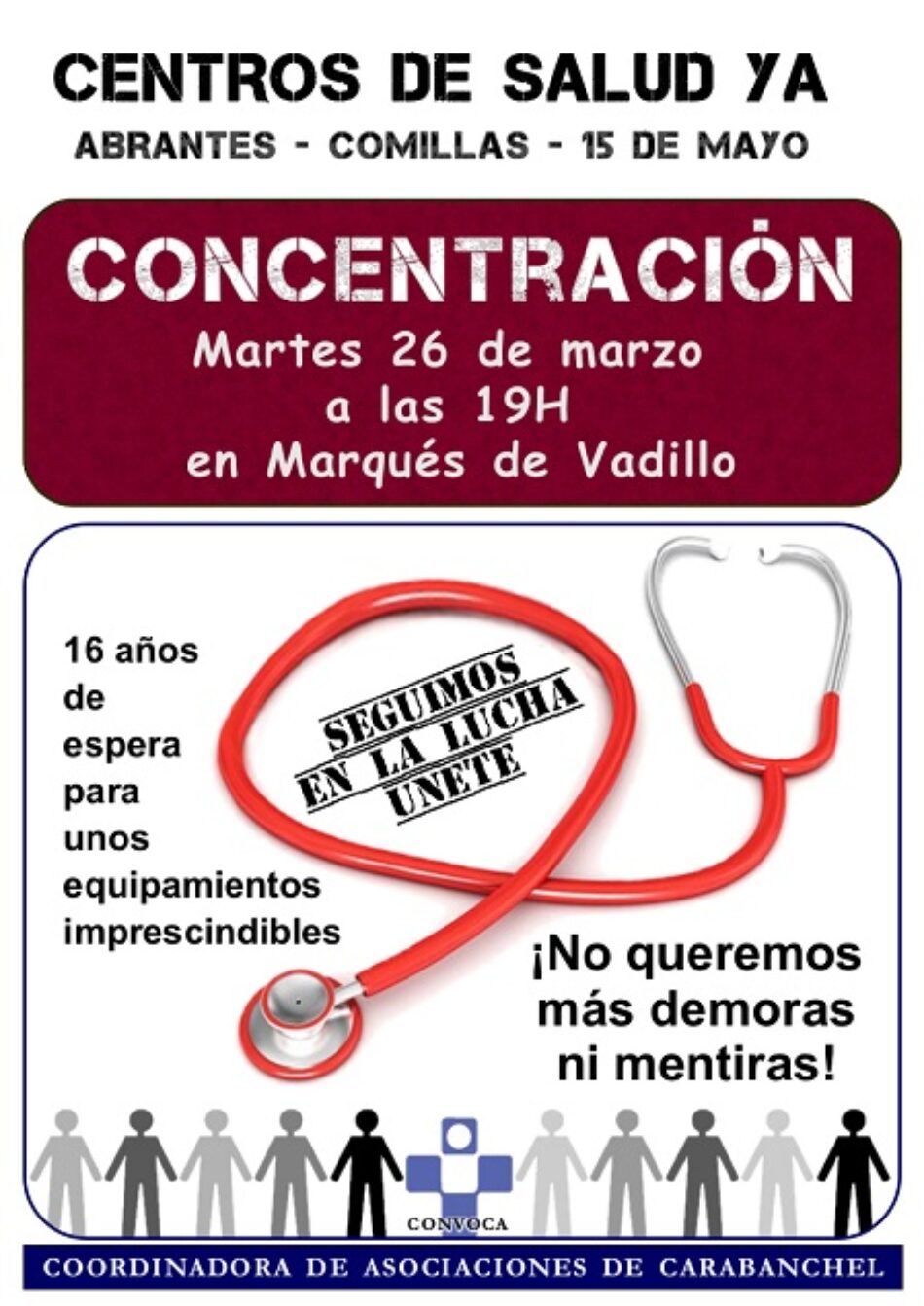 La vecindad de Carabanchel Bajo sale de nuevo a la calle para reclamar los tres centros de salud prometidos hace 16 años