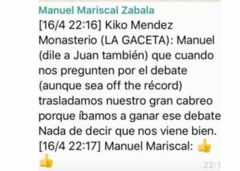 Méndez Monasterio (VOX): «cuando nos pregunten por el debate (aunque sea off the record) trasladamos nuestro gran cabreo porque íbamos a ganar ese debate. Nada de decir que nos viene bien»