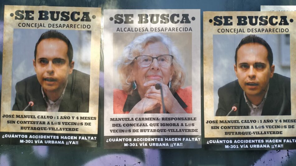 “Se busca” a Manuela Carmena y José Manuel Calvo en Butarque (Villaverde)