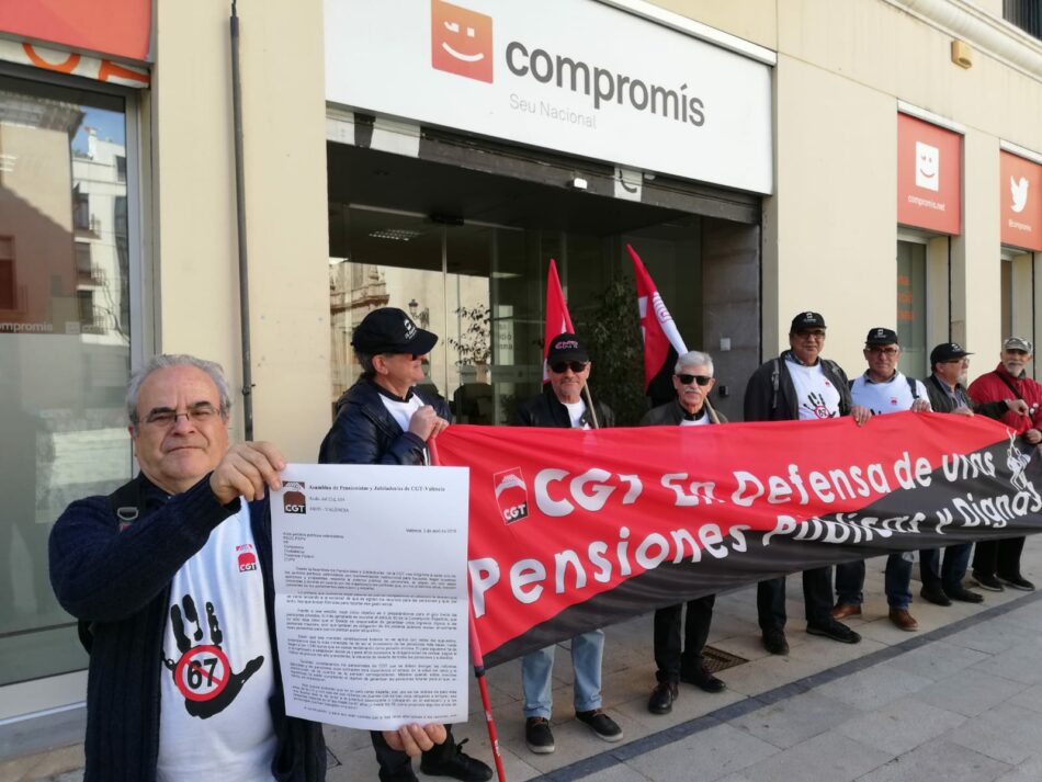 Jubilad@s y Pensionistas de CGT hacen llegar sus propuestas a los partidos políticos valencianos para que aseguren pensiones públicas dignas