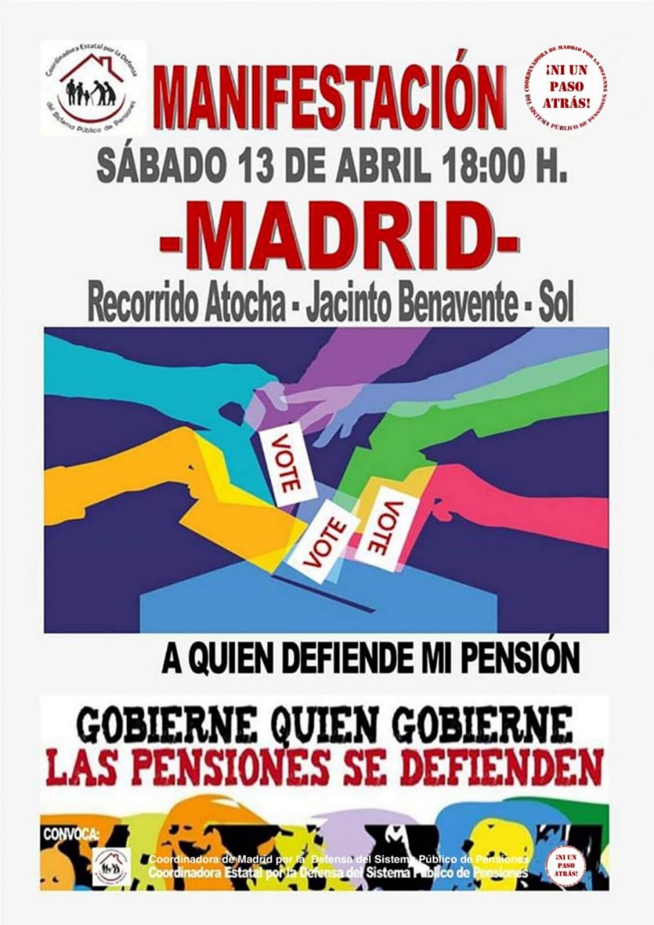 La Coordinadora Estatal en Defensa del Sistema Público de Pensiones convoca movilizaciones el 13 de abril