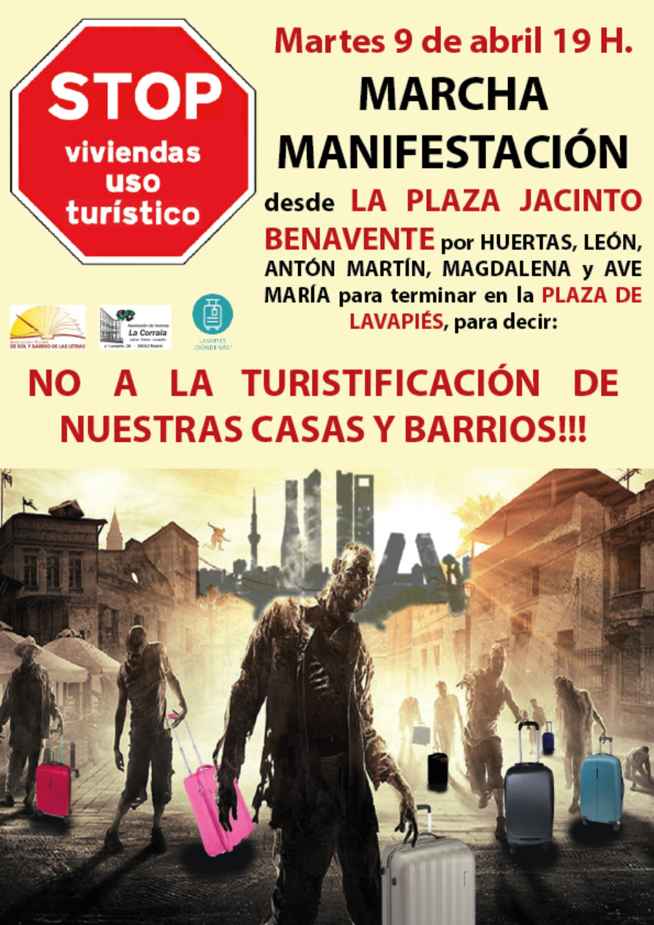 El vecindario de Letras y Lavapiés se manifiesta contra la “turistificación” se sus “casas y barrios”