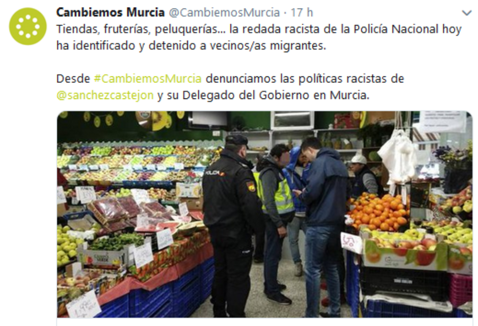 Cambiemos Murcia condena la “redada racista” que tuvo lugar ayer en el barrio del Carmen