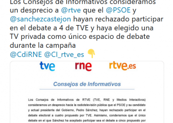 El Consejo de Informativos denuncia que Sánchez no acuda al debate electoral a 4 de TVE y acepte ir al de Antena3