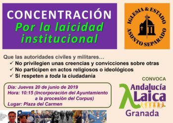 Granada Laica rechazará con carocas la participación del Ayuntamiento y de diversas autoridades en la procesión del Corpus