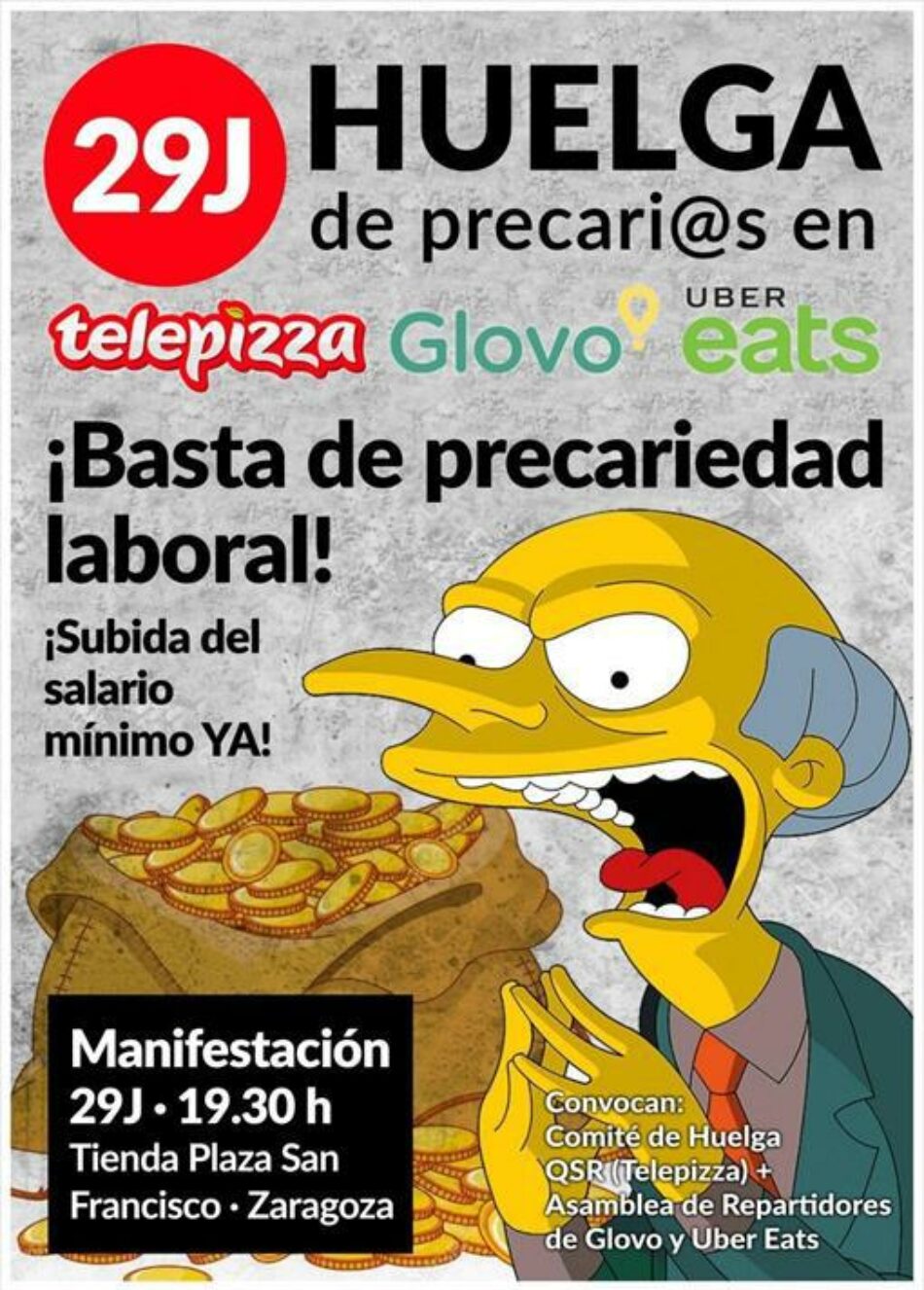 «En apoyo a las plantillas de Telepizza, Glovo y Uber Eats»