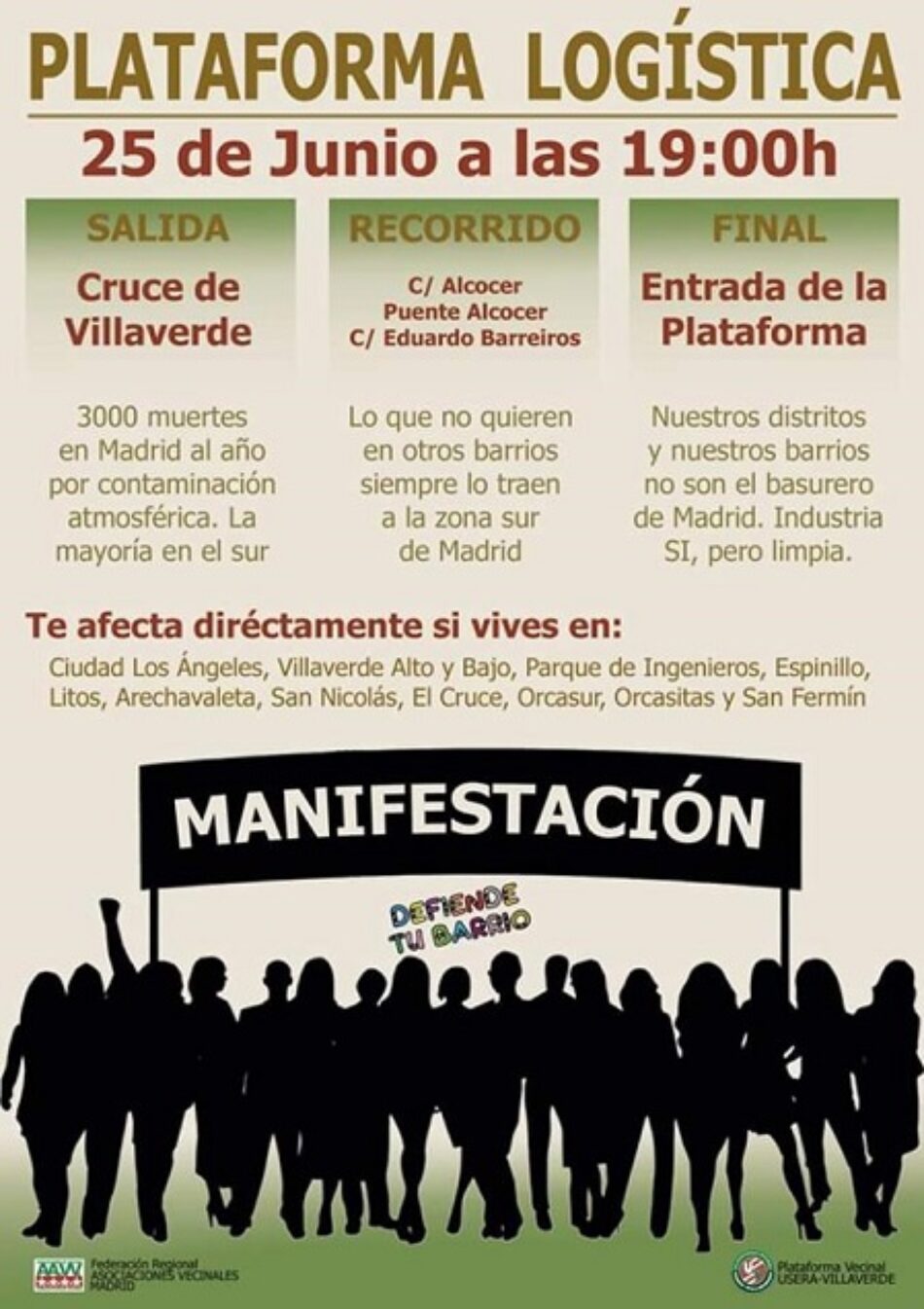 Una nueva manifestación vecinal llegará hasta la planta logística de Villaverde con el lema “industria sí, pero limpia”