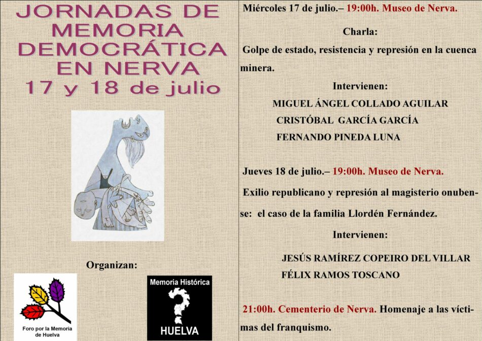 Jornadas Memoria Democrática en Nerva, 17 y 18 de julio