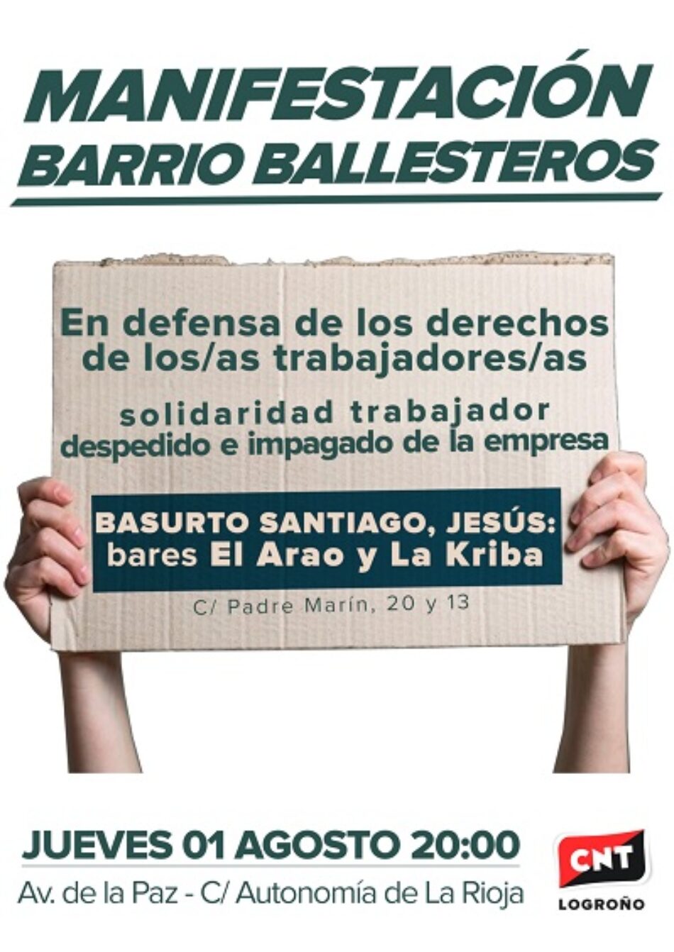 Manifestación por la solución al conflicto del Bar La Kriba en Logroño, el próximo 1 de agosto