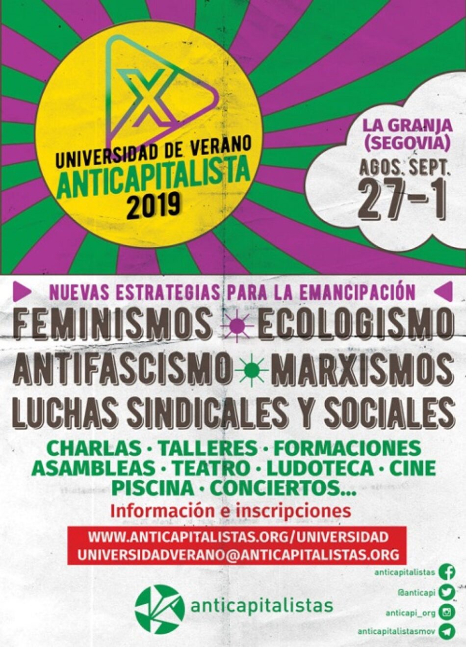 X Universidad de Verano de Anticapitalistas: entre el 27 y el 31 de agosto