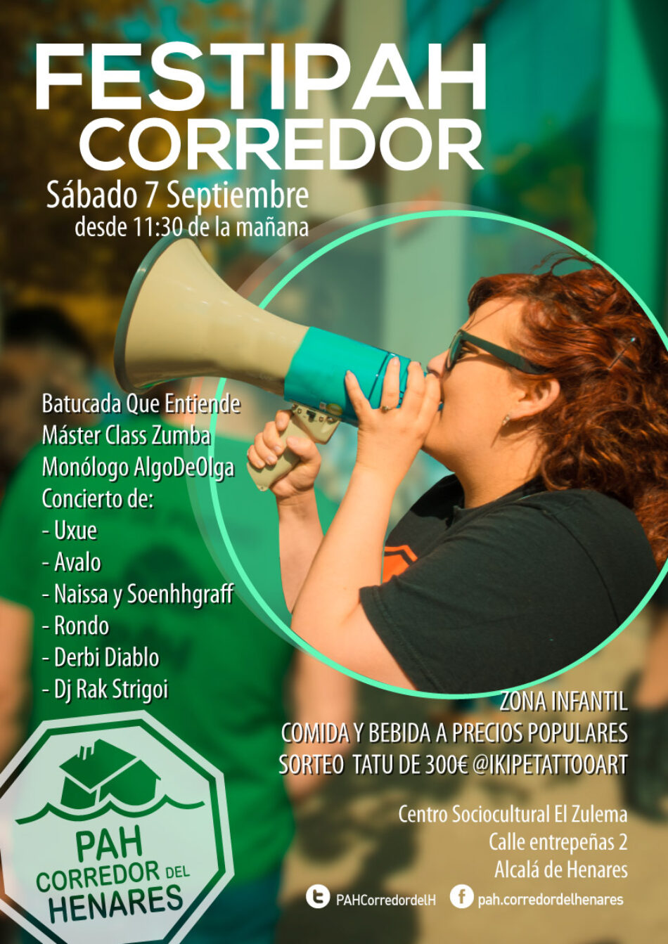 La PAH Corredor de Henares organiza el próximo 7 de septiembre un festival solidario en el Centro Sociocultural Zulema de Alcalá