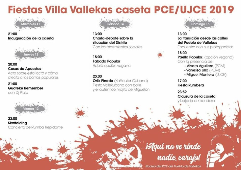 El PCM y la UJCE participan en las Fiestas de Villa de Vallecas con una caseta reivindicativa
