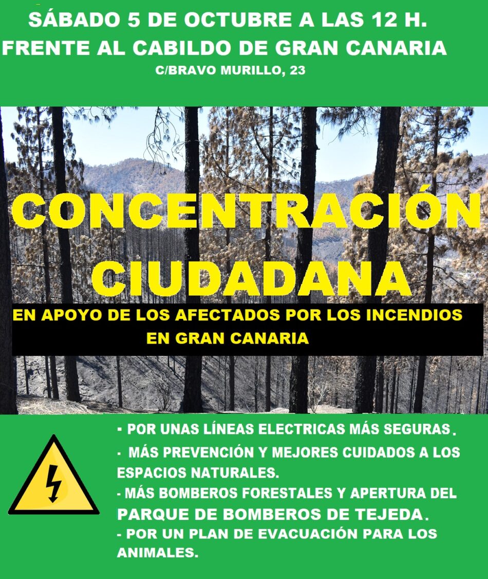 La plataforma «Más Nunca» llama a la movilización en apoyo a los afectados por los incendios en Canarias