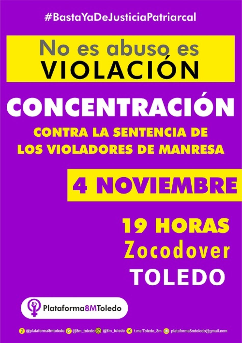 La Plataforma 8M de Toledo se concentra en Zocodover contra la sentencia de los violadores de Manresa