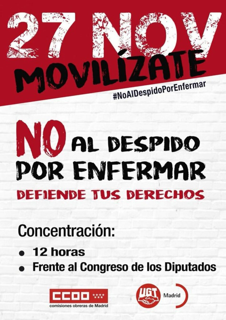 El 27N salimos a la calle contra la sentencia del Constitucional: ¡no al despido por enfermar!